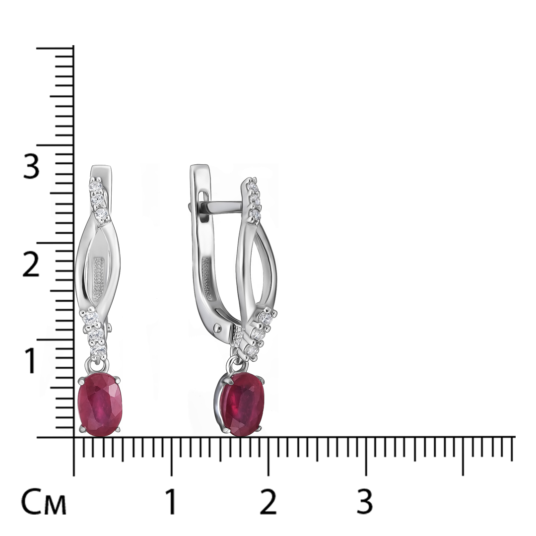 Серебряные серьги 925 пробы; вставки 2 Рубин 1,45 F/2; 12 Фианит бесцв.;