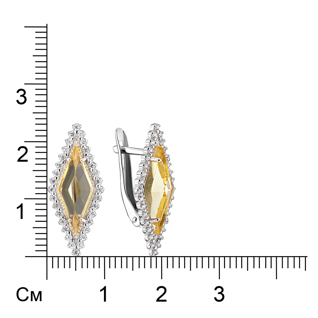 Серебряные серьги 925 пробы; вставки 2 Цитрин; 64 Фианит бесцв.;