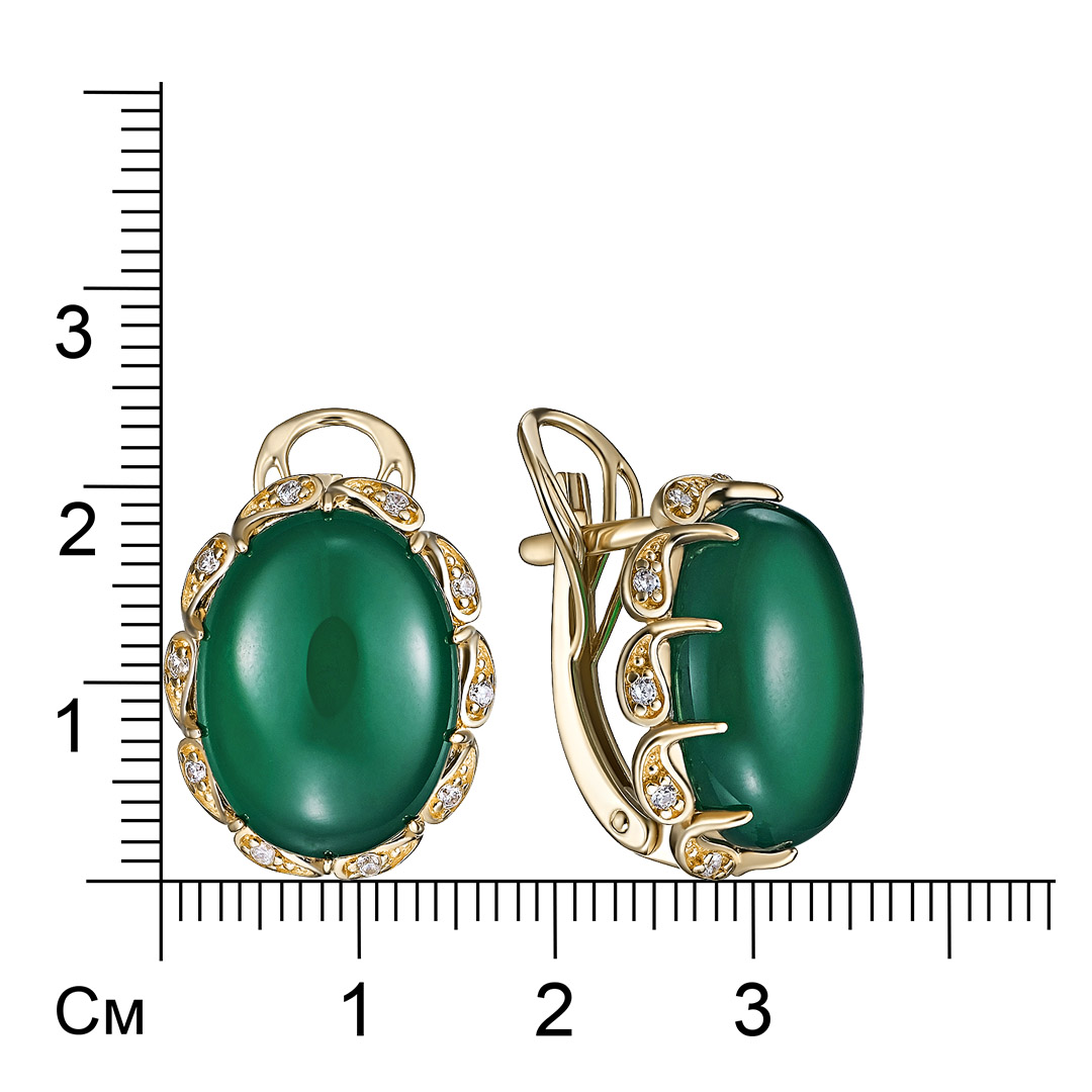 Серебряные серьги 925 пробы; вставки 2 Агат нат.; 20 Фианит бесцв.;