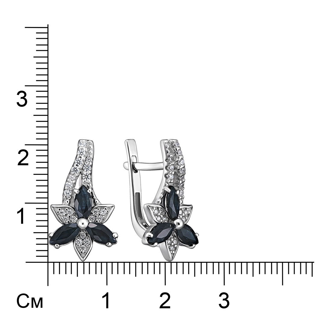Серебряные серьги 925 пробы; вставки 44 Фианит бесцв.; 6 Сапфир 1,18 U/2