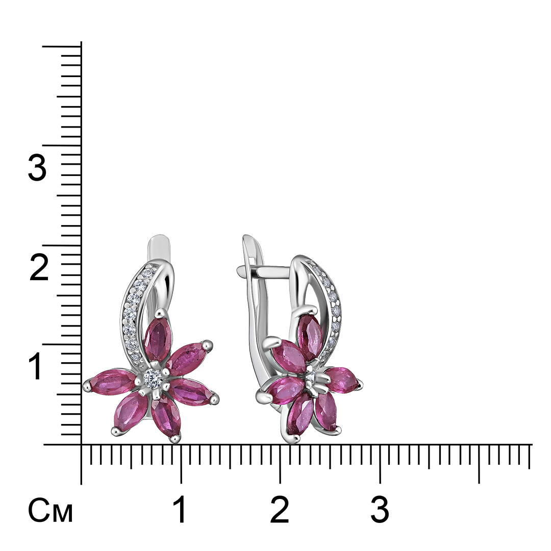 Серебряные серьги 925 пробы; вставки 16 Фианит бесцв.; 12 Рубин 2,38 F/2