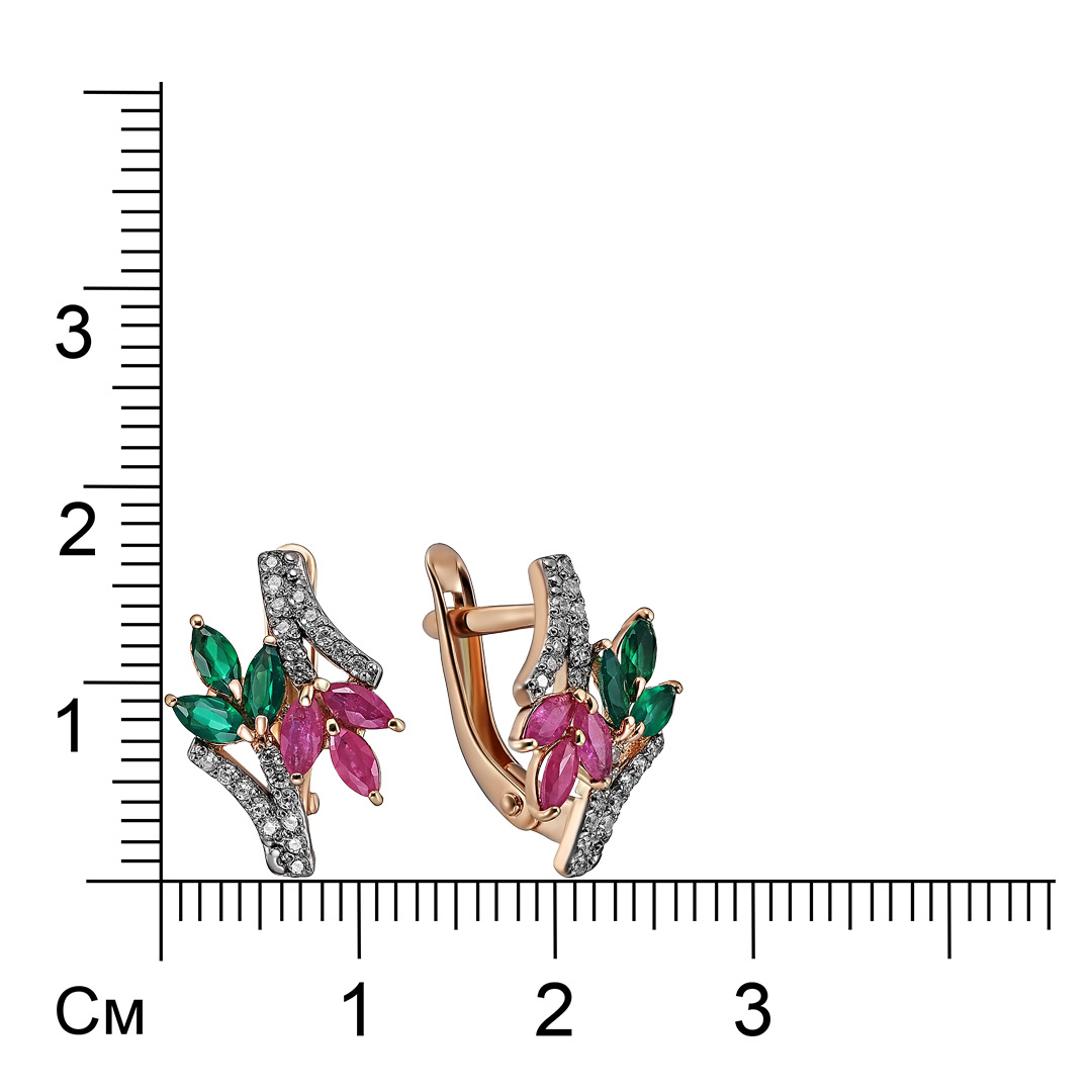 Серебряные серьги 925 пробы; вставки 6 Рубин U/2 0,540; 6 Агат; 44 Фианит бесцв.;