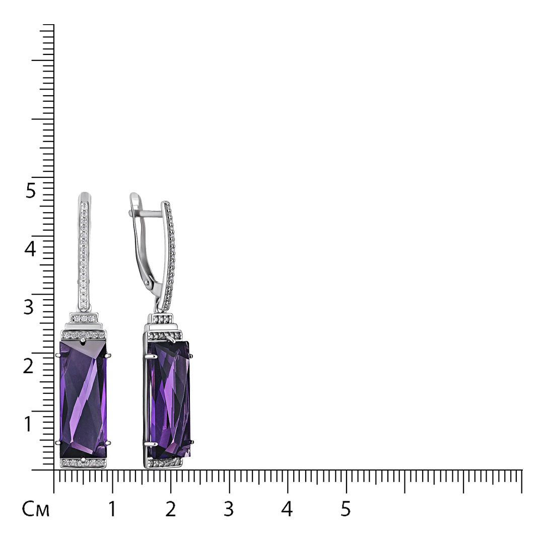 Серебряные серьги 925 пробы; вставки 2 Аметист; 60 Фианит бесцв.;