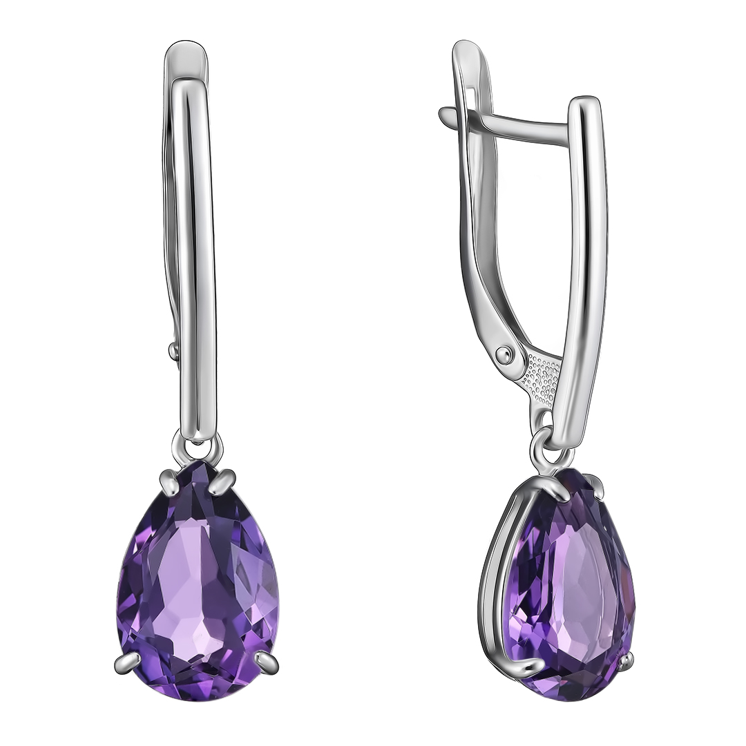 Серебряные серьги 925 пробы; вставки 2 Аметист;