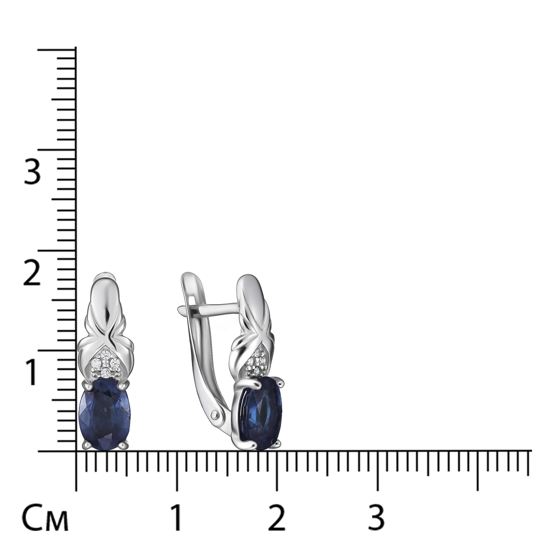 Серебряные серьги 925 пробы; вставки 2 Сапфир 1,8 U/2; 8 Фианит бесцв.;