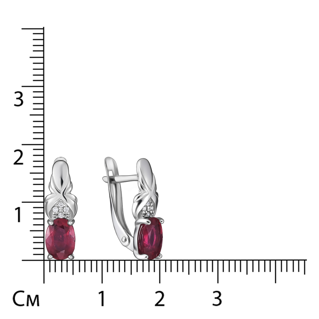 Серебряные серьги 925 пробы; вставки 2 Рубин 2,23 F/2; 8 Фианит бесцв.;