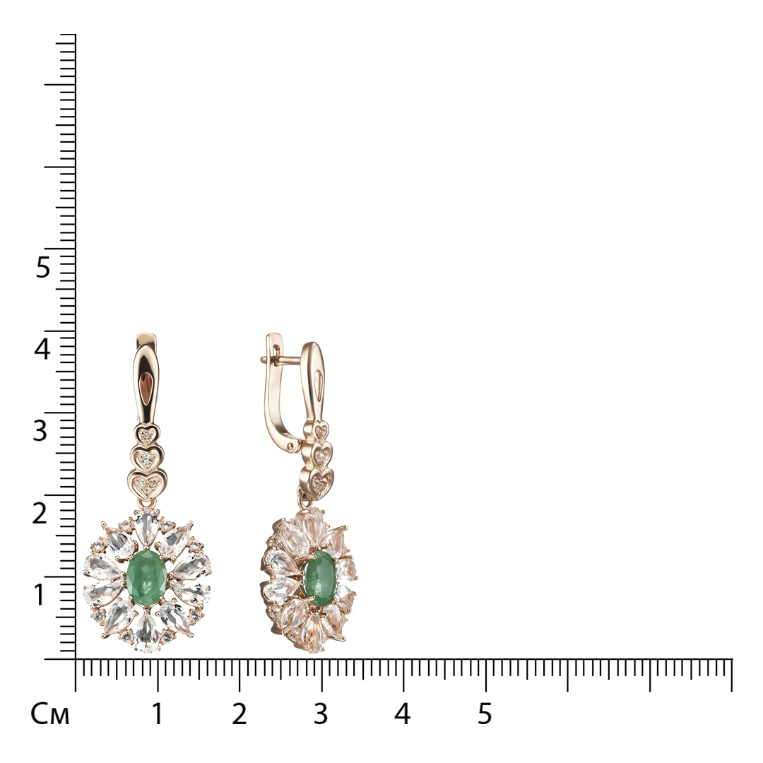 Серебряные серьги 925 пробы; вставки 2 Изумруд 1,439 3/3 (О); 46 Топаз белый;