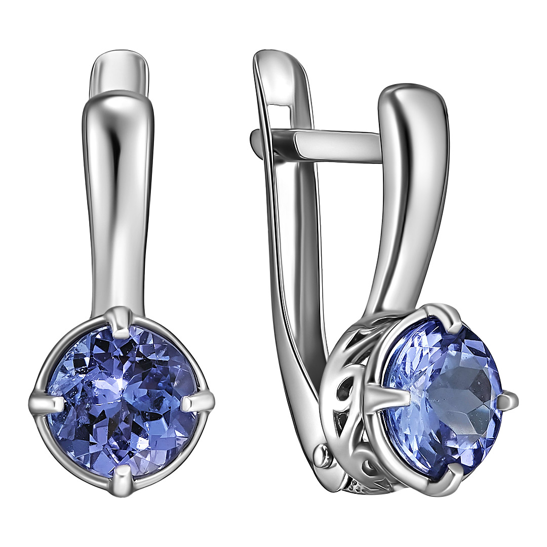 Серебряные серьги 925 пробы; вставки 2 Танзанит;