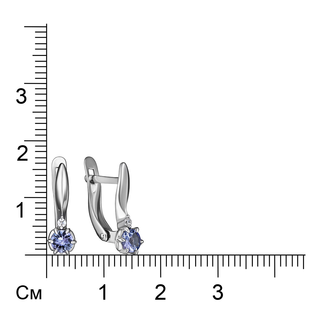 Серебряные серьги с танзанитами и фианитами
