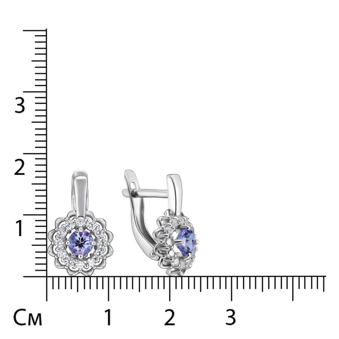 Серебряные серьги с танзанитами и фианитами