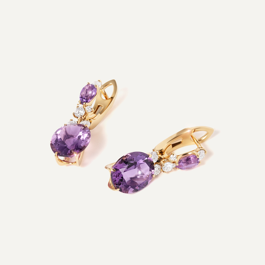 Серьги из желтого золота с аметистами и бриллиантами
