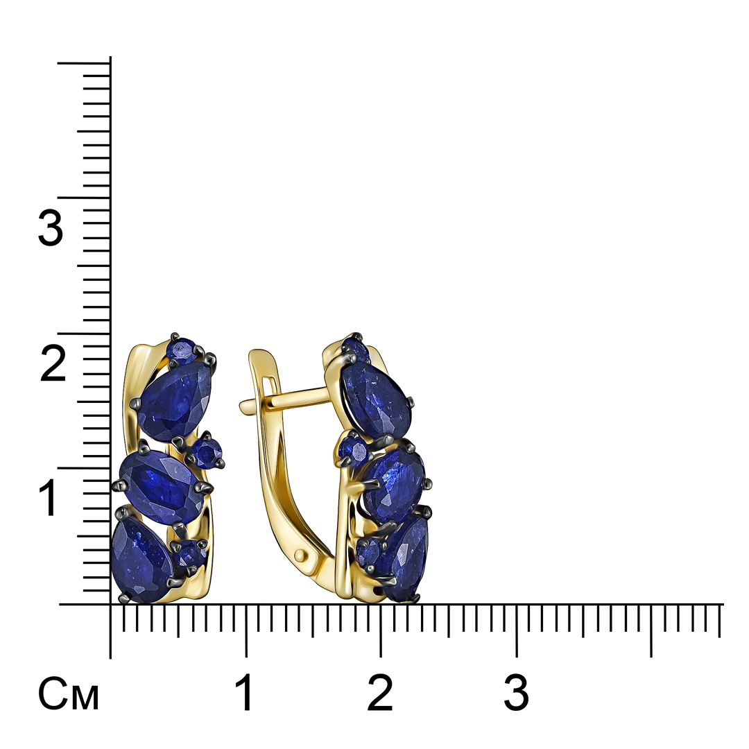 Золотые серьги 585 пробы; родий черный; вставки 2 Сапфир (С) 1,243 Г/2А; 4 Сапфир (С) 2,14 Г/2А; 6 С