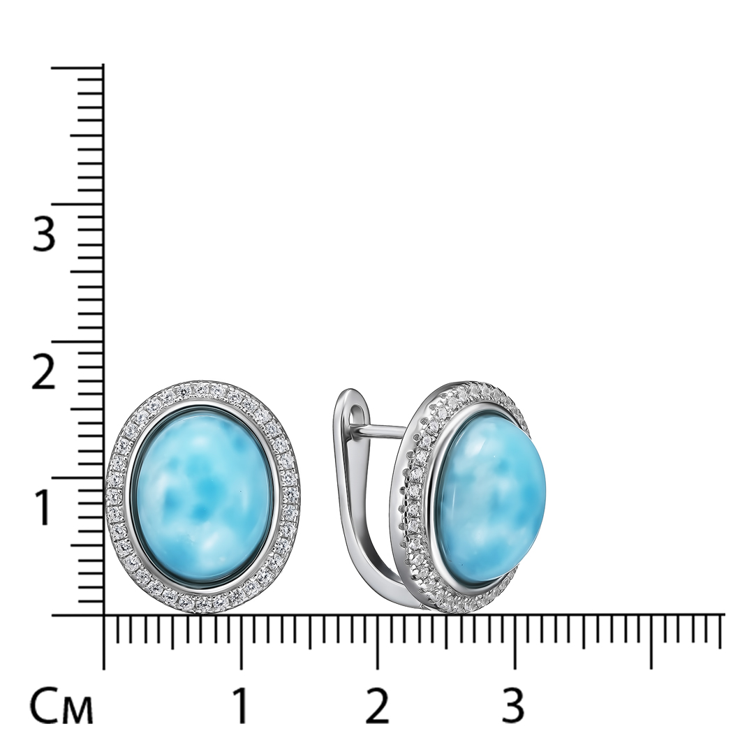 Серебряные серьги с ларимарами и кубическим цирконием