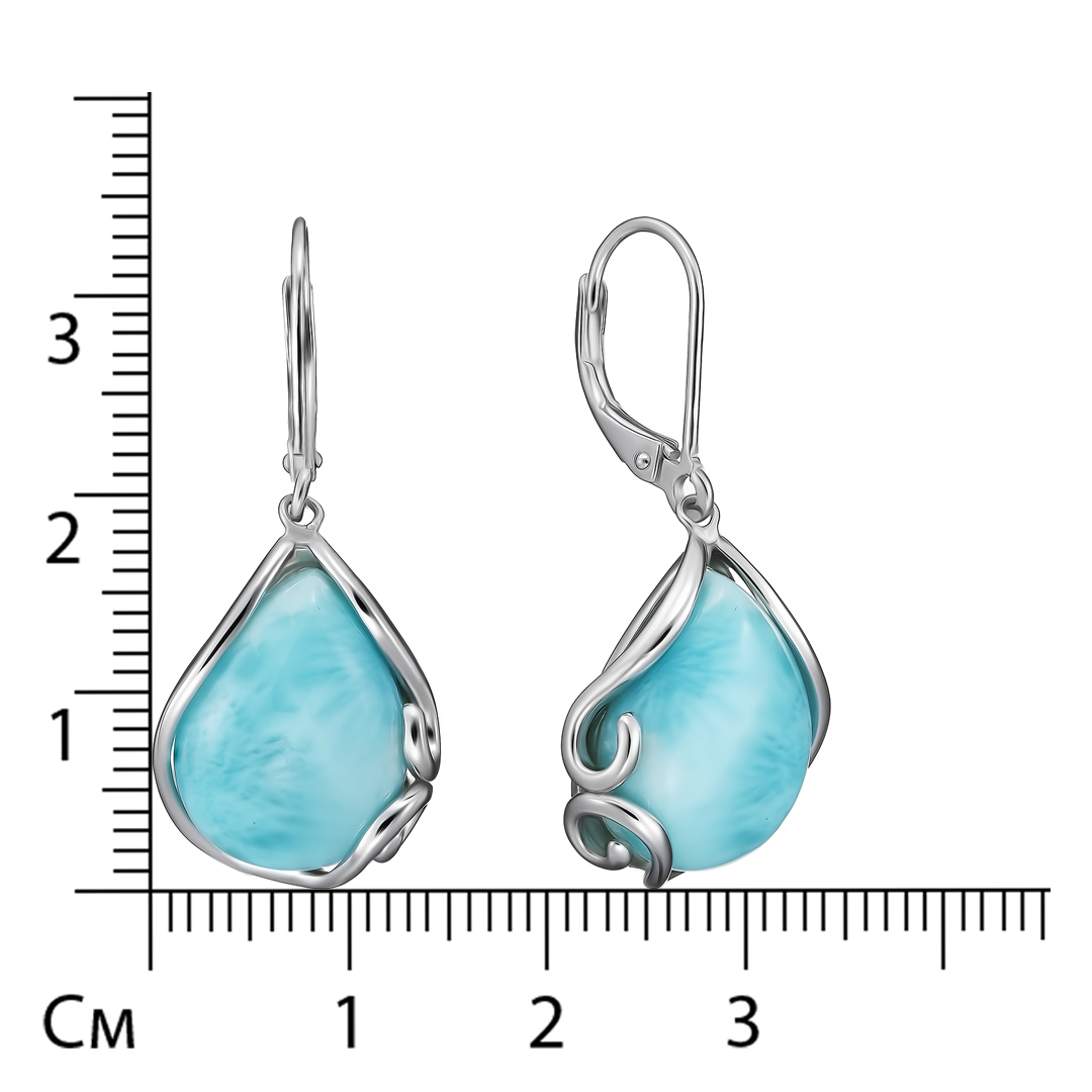 Серебряные серьги 925 пробы; вставки 2 Ларимар 18,3 ct;