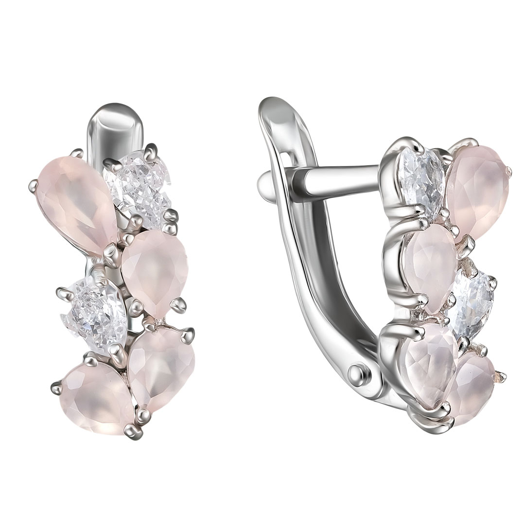 Серебряные серьги 925 пробы; вставки 8 Агат; 4 Фианит бесцв.;