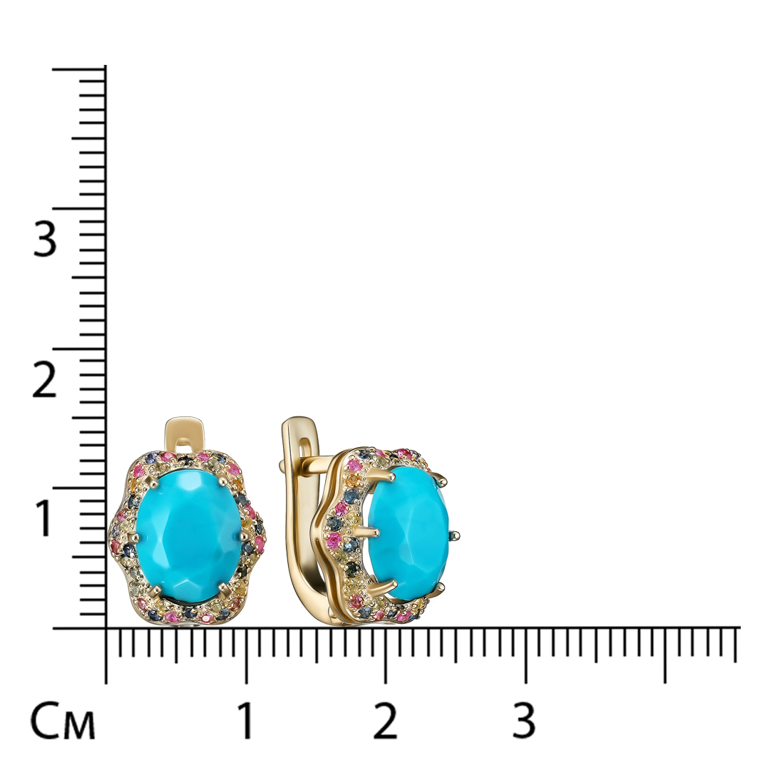 Серебряные серьги 925 пробы; вставки 2 Бирюза; 76 Сапфир цв.;
