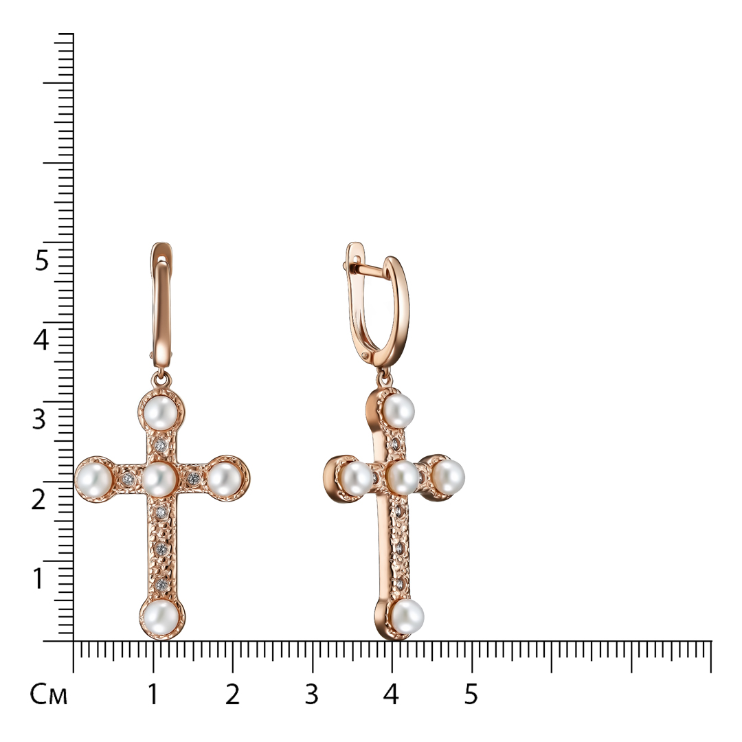 Серебряные серьги с жемчугом "Крестики"