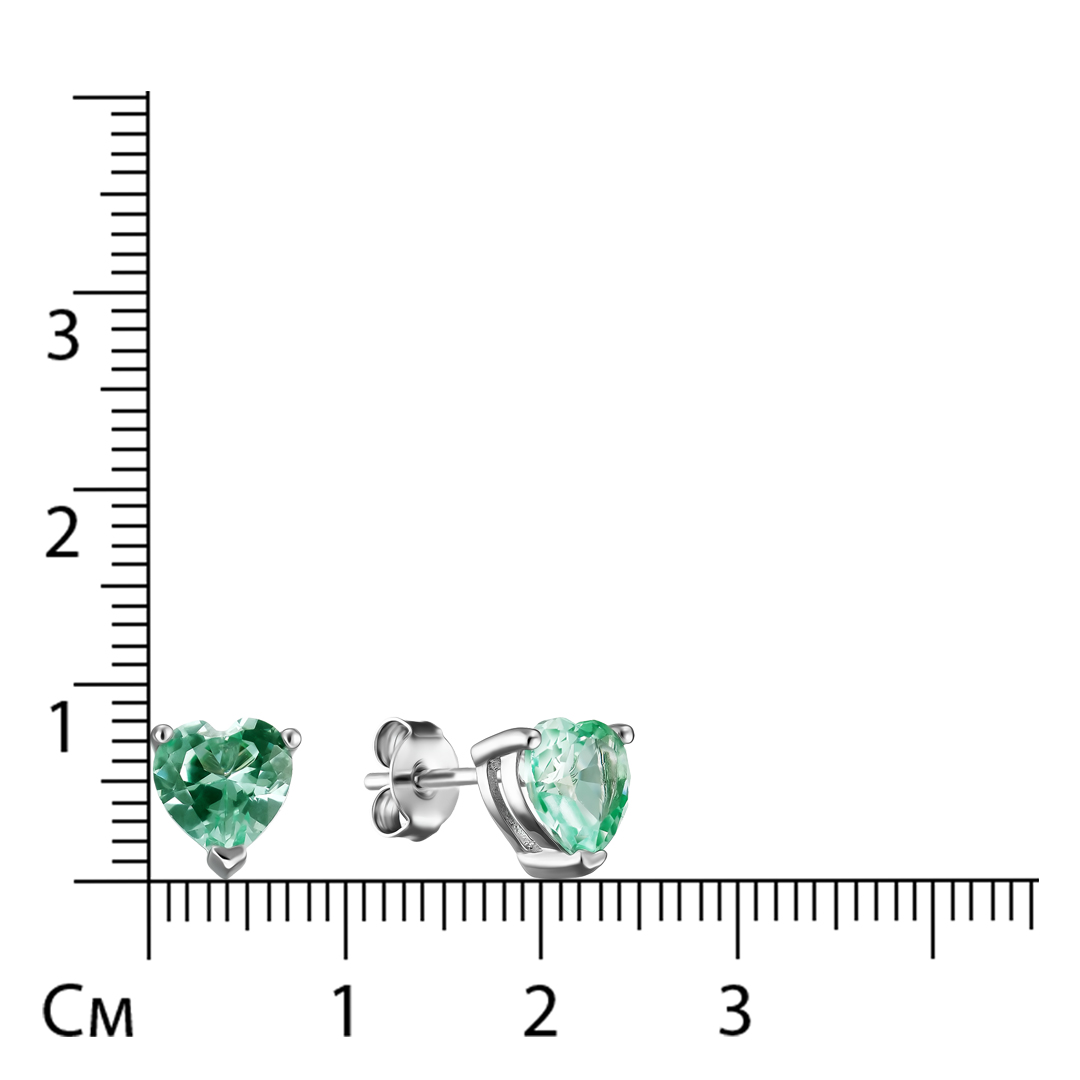 Серебряные серьги-пусеты со шпинелью "Сердца"