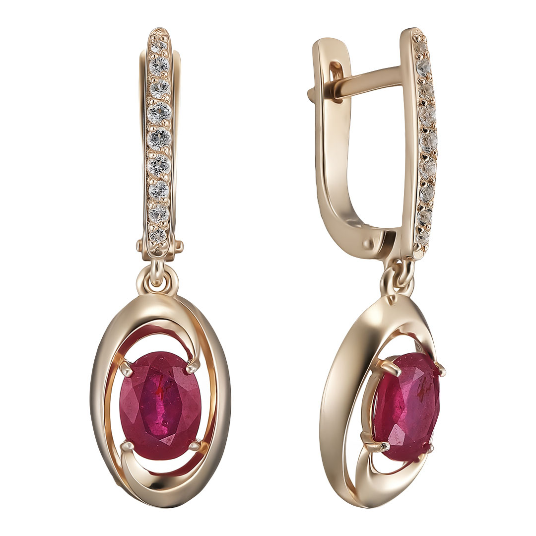 Серебряные серьги 925 пробы; вставки 2 Рубин 2,235 F/2; 16 Топаз белый;