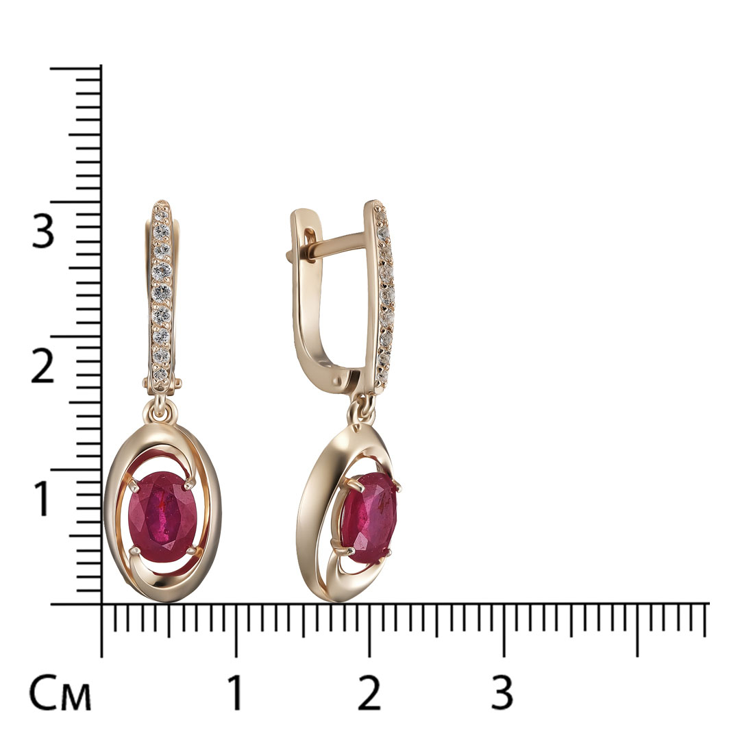 Серебряные серьги 925 пробы; вставки 2 Рубин 2,235 F/2; 16 Топаз белый;