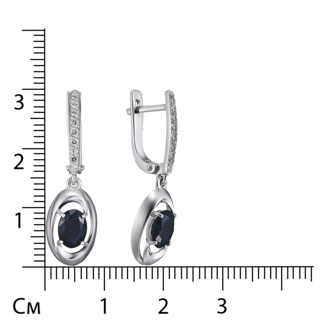 Серебряные серьги 925 пробы; вставки 2 Сапфир 1,968 U/2; 16 Топаз белый;