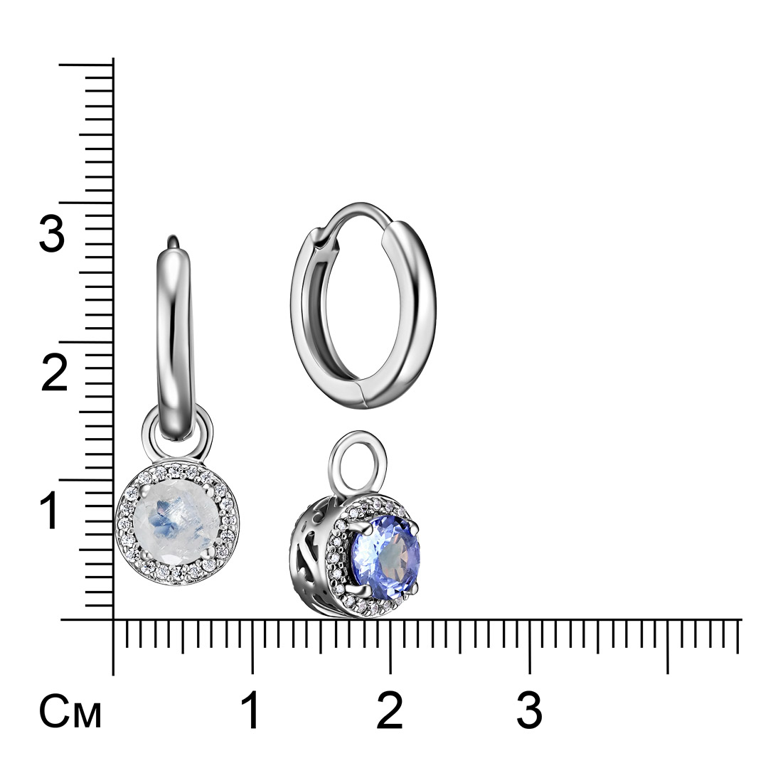 Серебряные серьги-трансформеры с танзанитами и лунными камнями