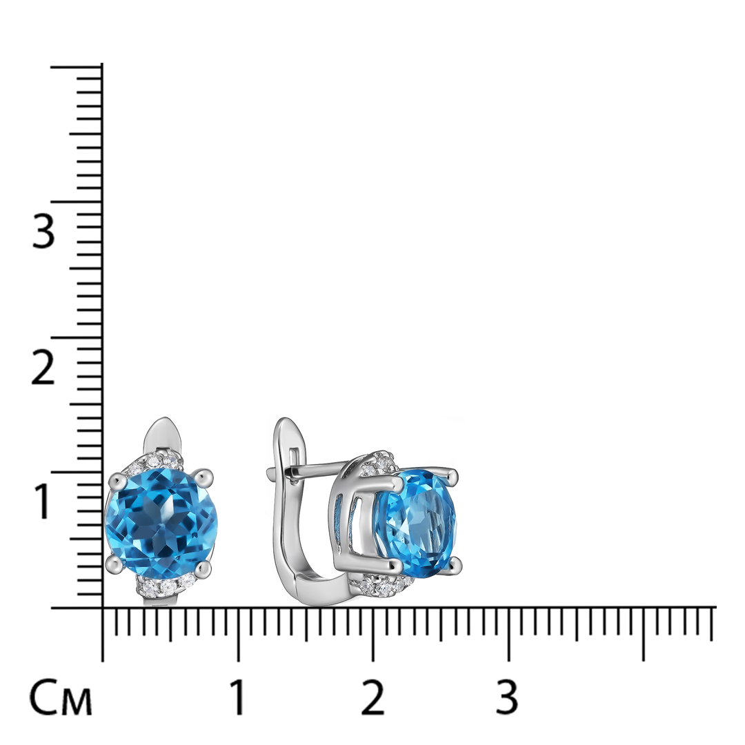 Серебряные серьги 925 пробы; вставки 2 Топаз swiss; 6 Фианит бесцв.;