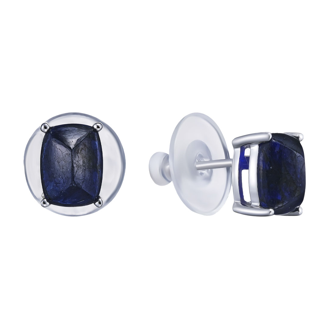 Серебряные серьги-пусеты 925 пробы; вставки 2 Сапфир 4,5 ct F/2;
