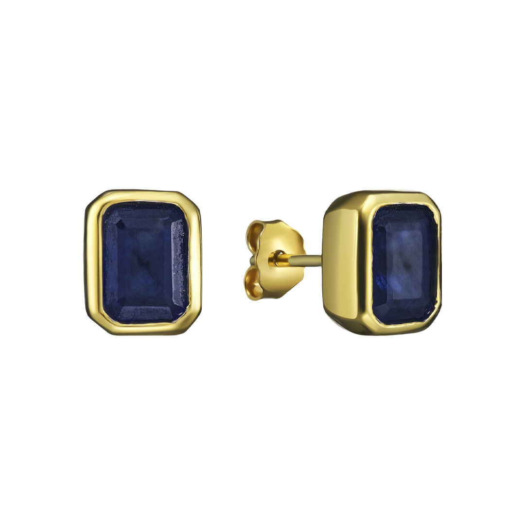 Серебряные серьги-пусеты 925 пробы; вставки 2 Сапфир 2,7 ct F/2;
