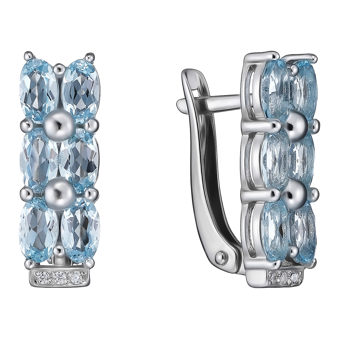 Серебряные серьги 925 пробы; вставки 12 Топаз; 6 Фианит бесцв.;