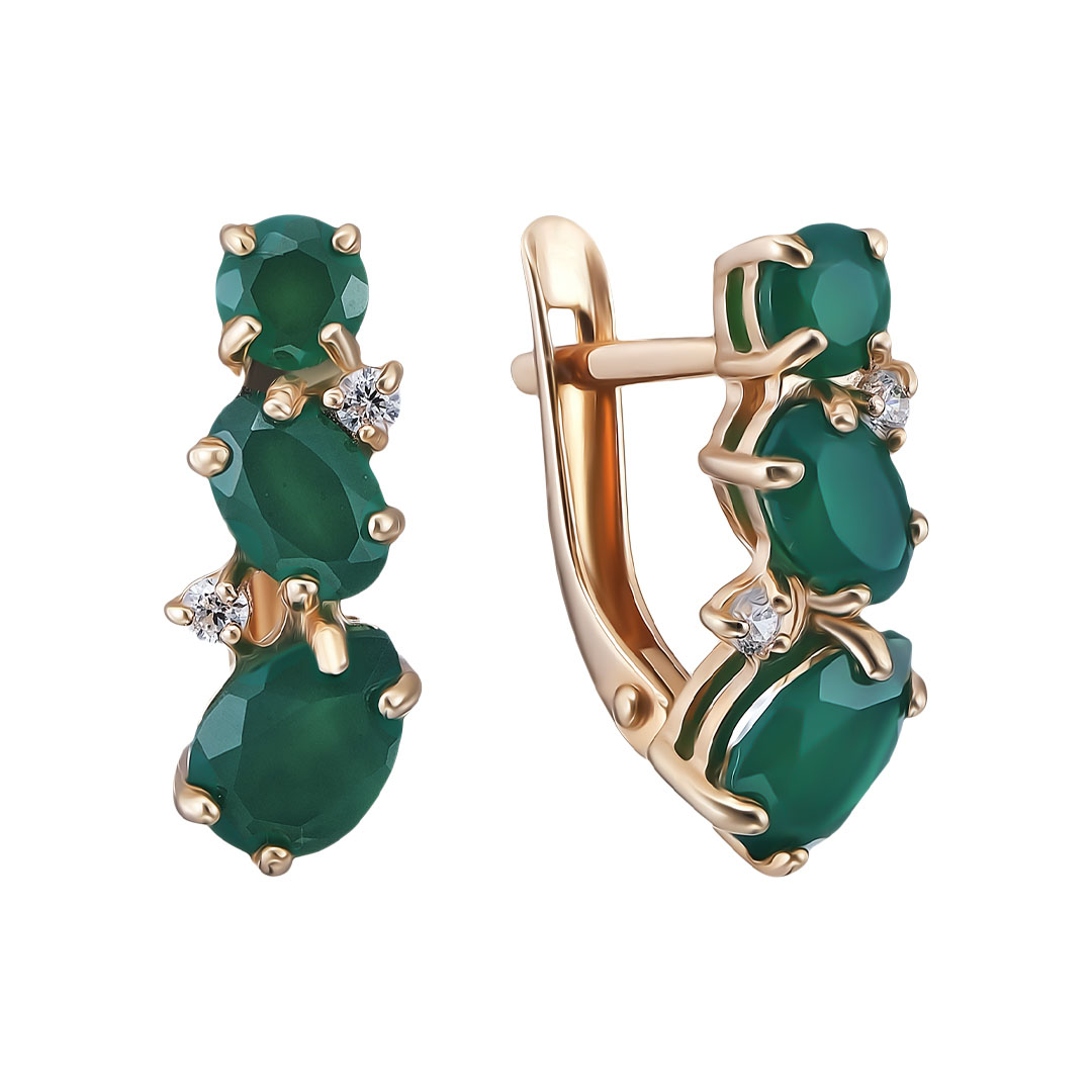 Серебряные серьги 925 пробы; вставки 6 Агат; 4 Фианит бесцв.;