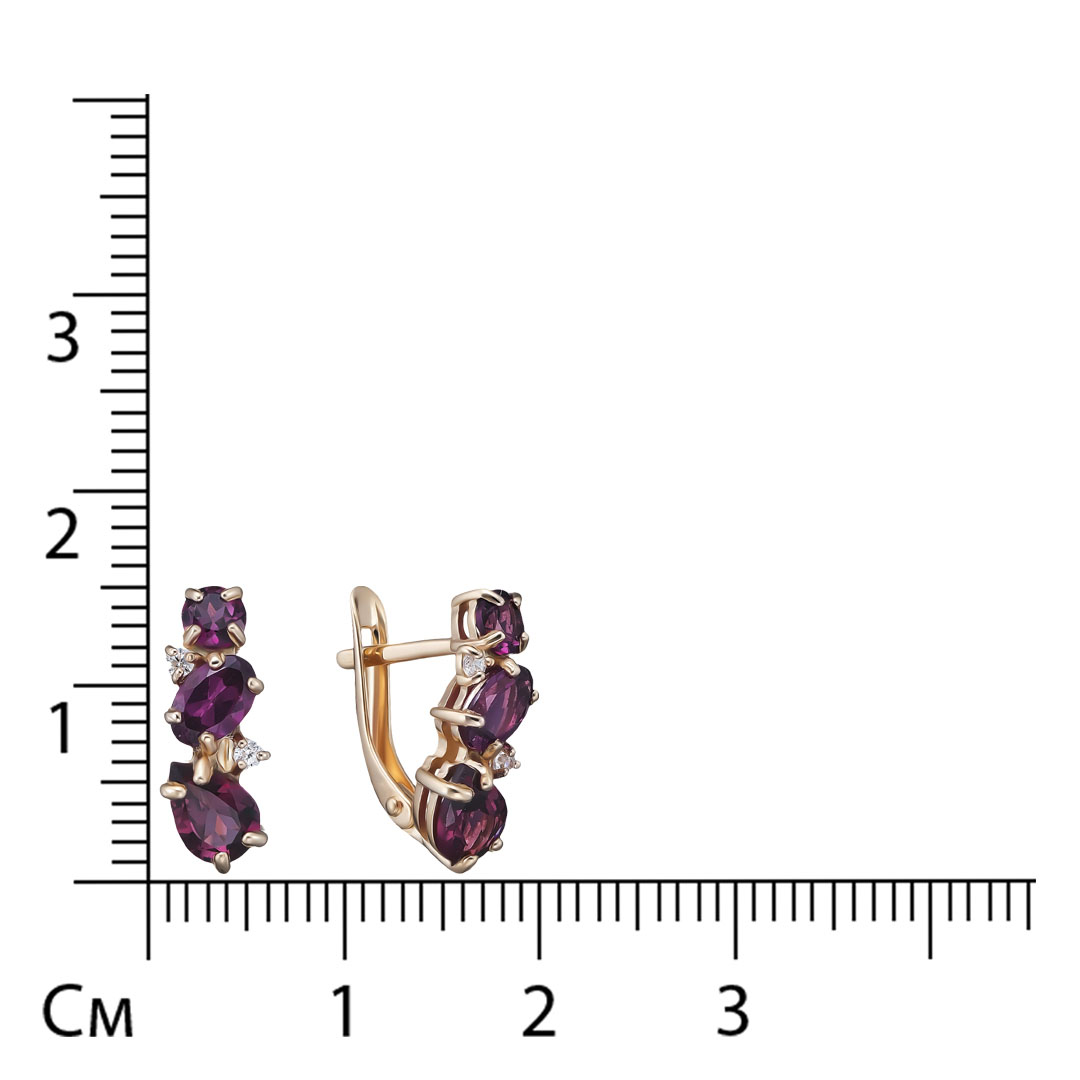Серебряные серьги 925 пробы; вставки 6 Родолит; 4 Фианит бесцв.;