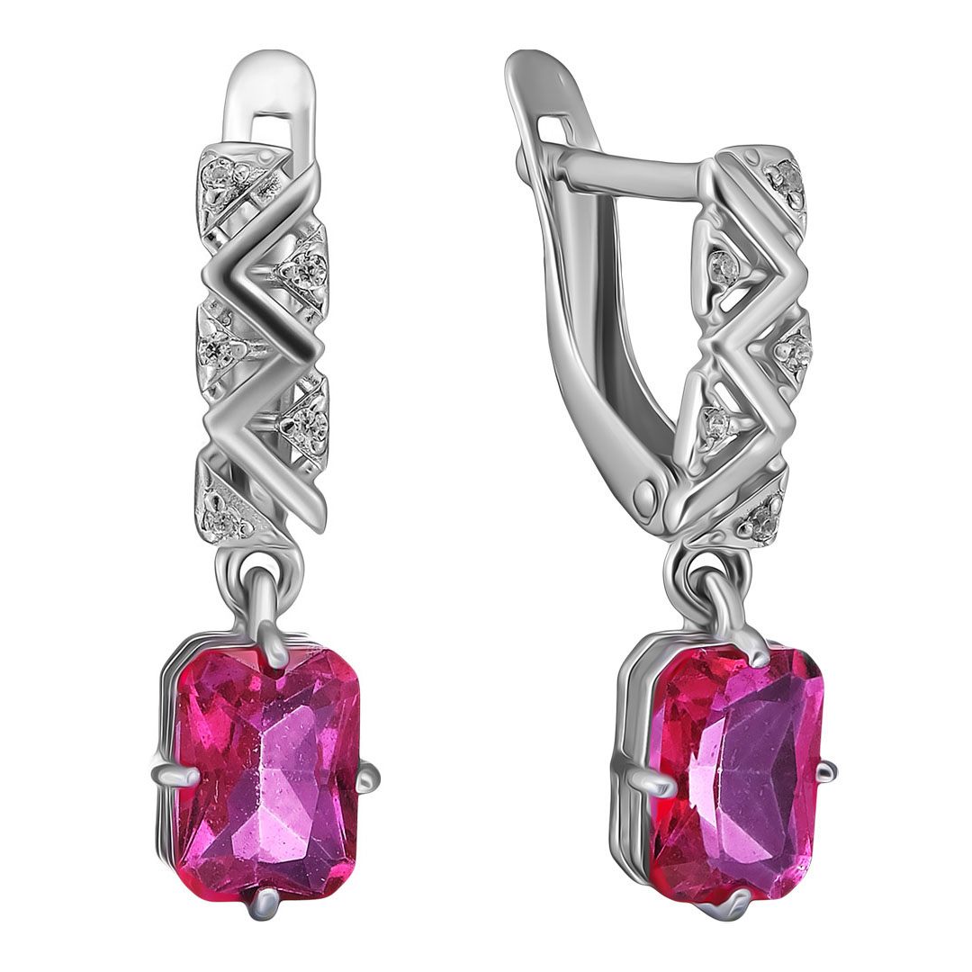 Серебряные серьги 925 пробы; вставки 2 Топаз; 10 Фианит бесцв.;