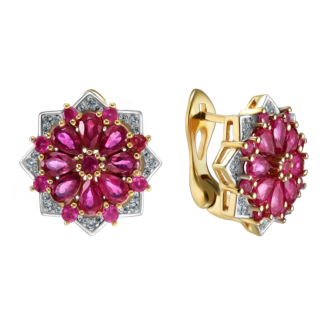 Серебряные серьги 925 пробы; вставки 34 Рубин F/2 4,7 ct; Россыпь Топаз белый 0,25 ct;
