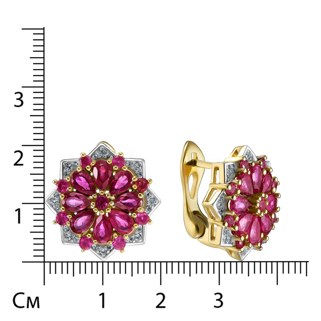 Серебряные серьги 925 пробы; вставки 34 Рубин F/2 4,7 ct; Россыпь Топаз белый 0,25 ct;