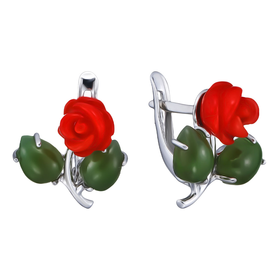 Серебряные серьги с кораллами "Розы"