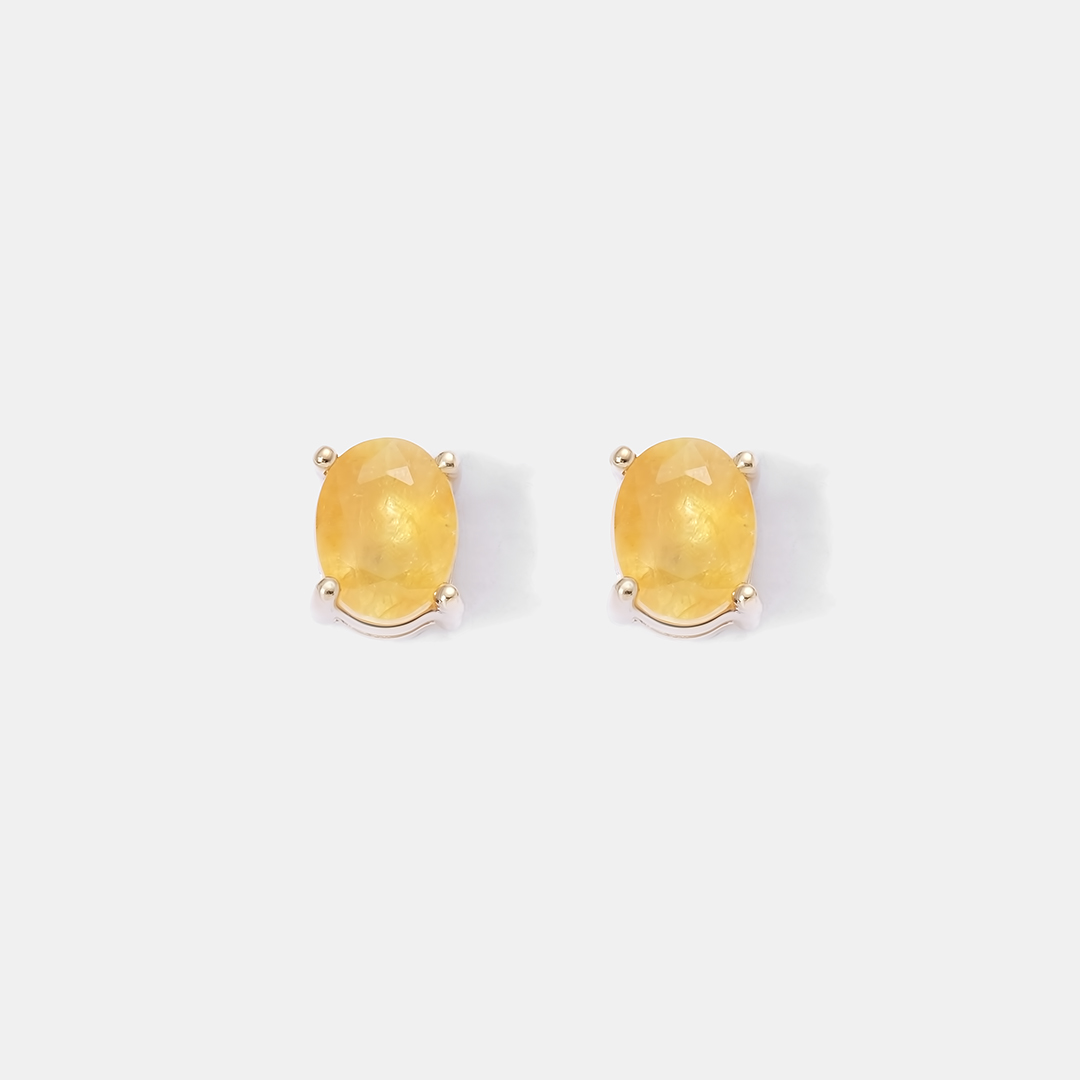 Серебряные серьги-пусеты 925 пробы; вставки 2 Сапфир желтый 3,2 ct;