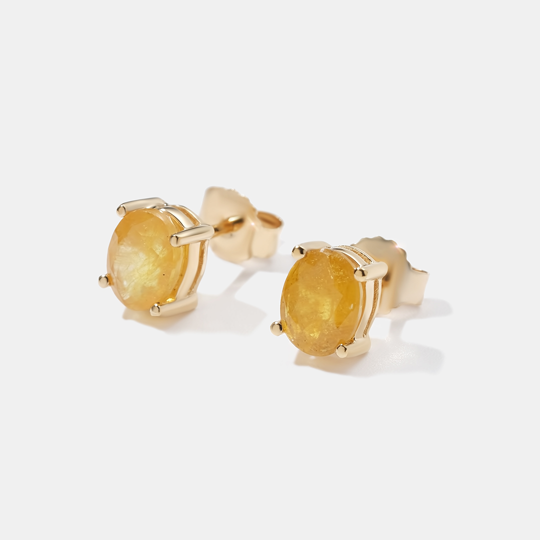 Серебряные серьги-пусеты 925 пробы; вставки 2 Сапфир желтый 3,2 ct;