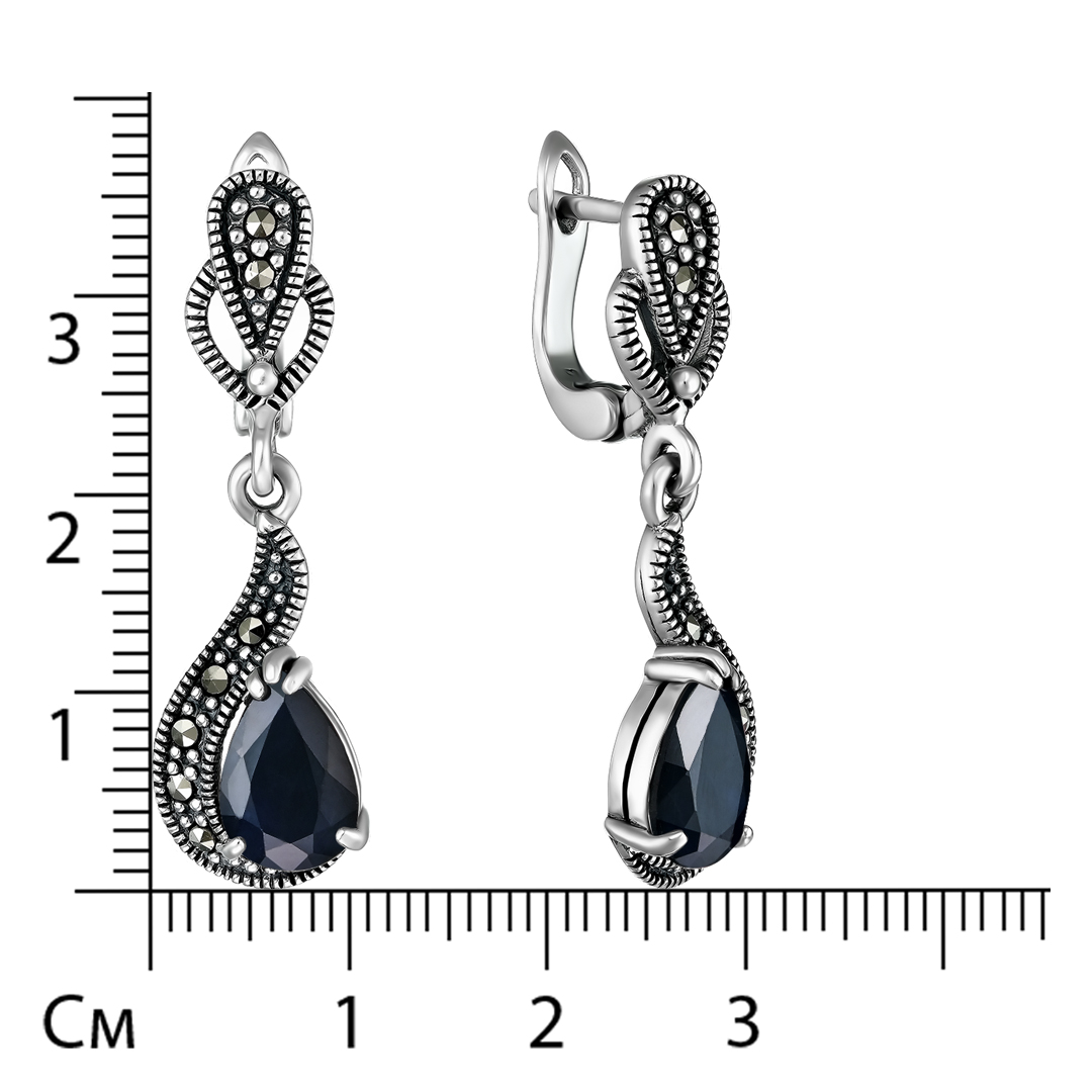 Серебряные серьги с сапфирами и марказитами
