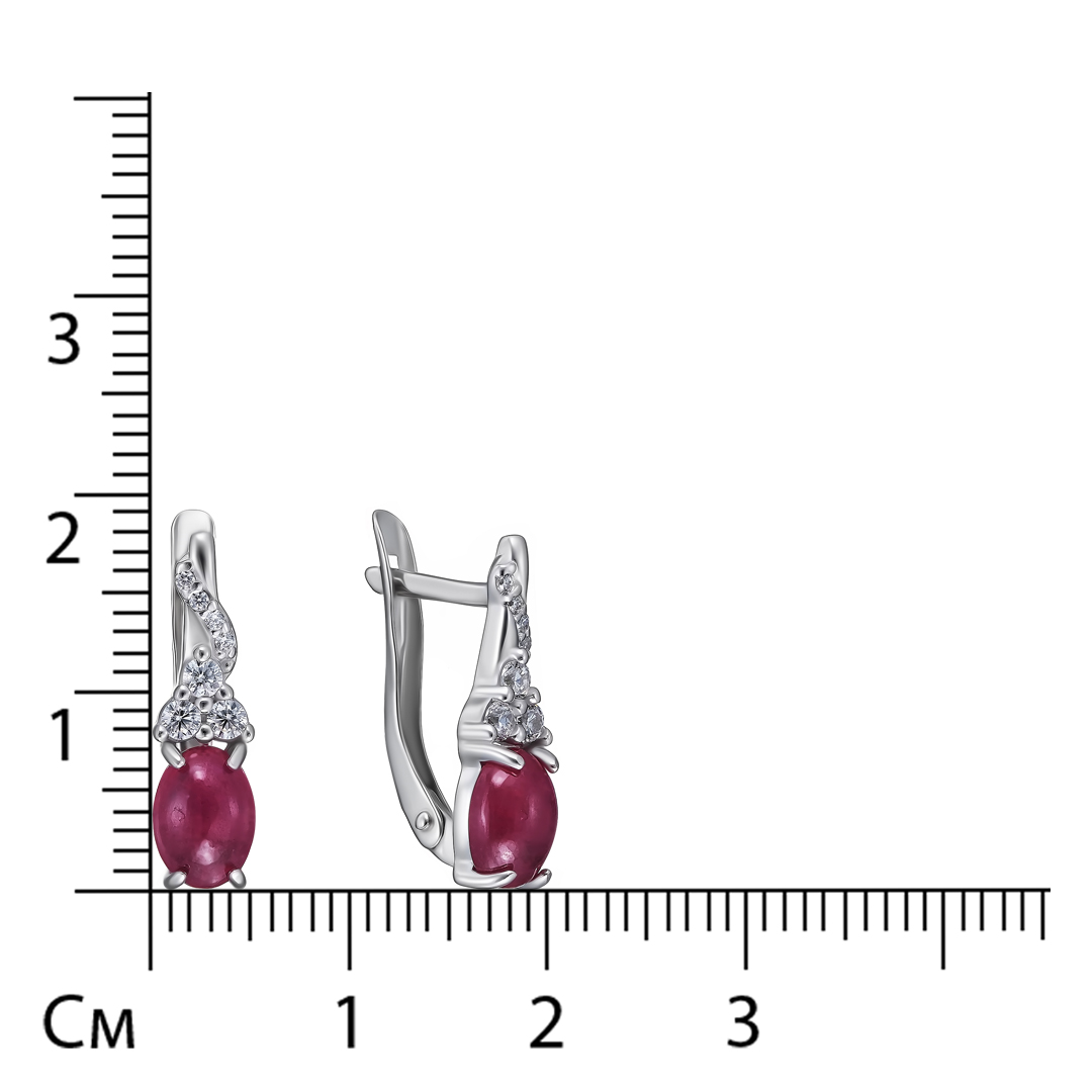 Серебряные серьги 925 пробы; вставки 14 Фианит бесцв.; 2 Рубин 2,7 F/2
