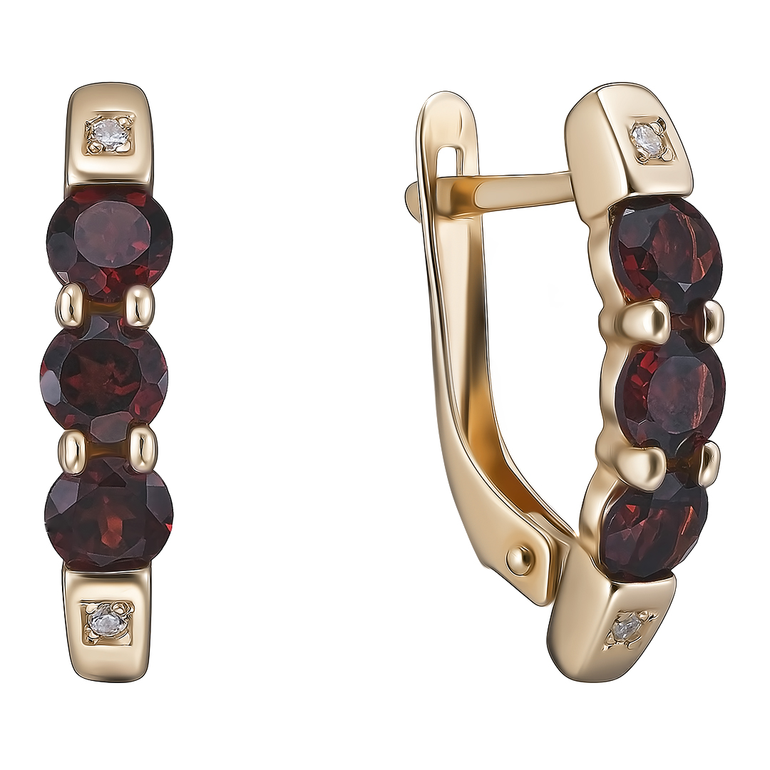 Серебряные серьги 925 пробы; вставки 6 Гранат; 4 Фианит бесцв.;