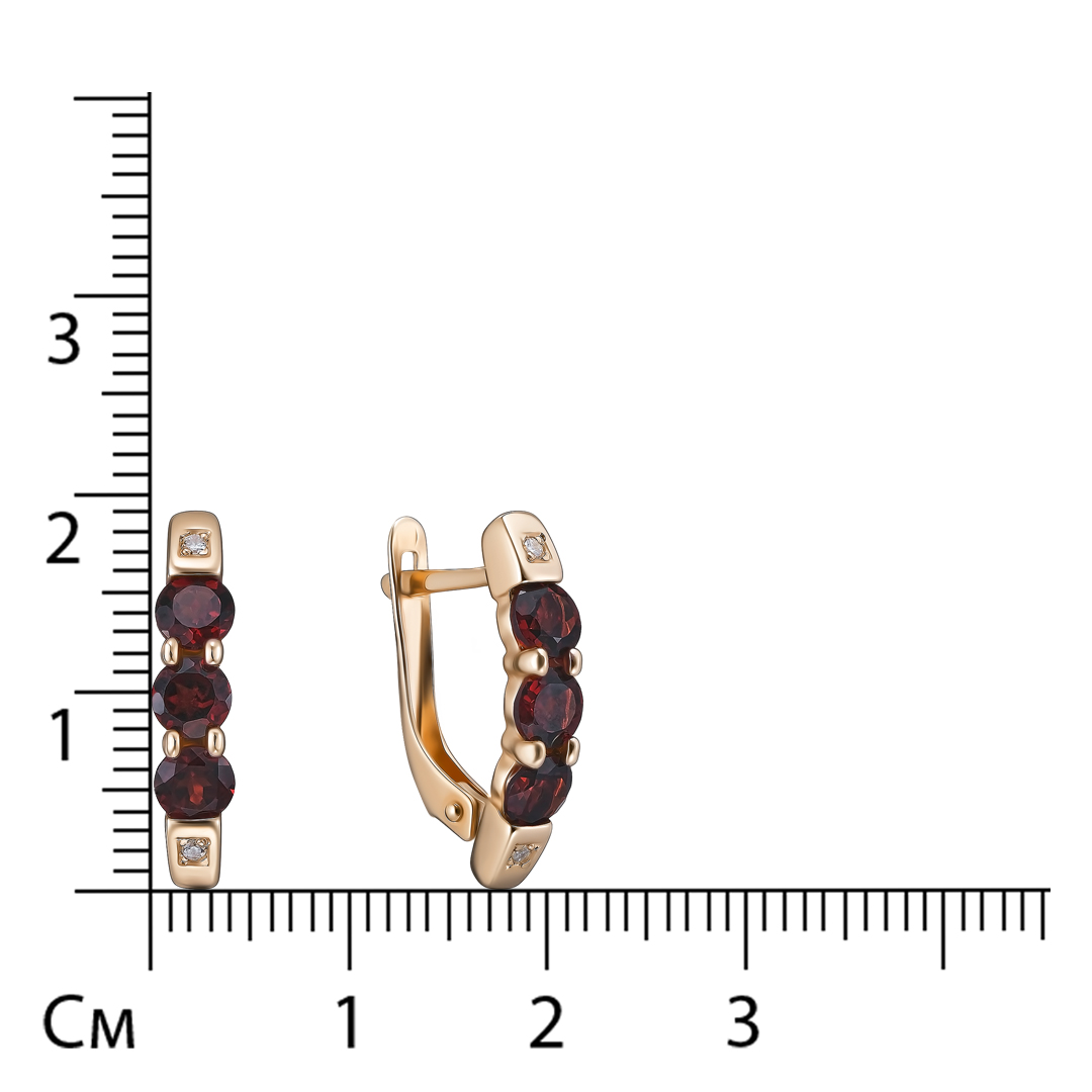 Серебряные серьги 925 пробы; вставки 6 Гранат; 4 Фианит бесцв.;