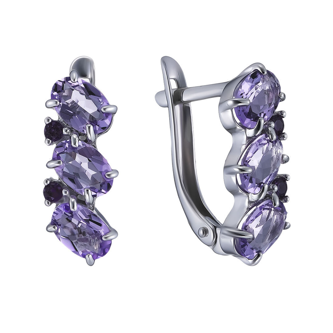 Серебряные серьги 925 пробы; вставки 6 Аметист; 4 Фианит фиолет.;