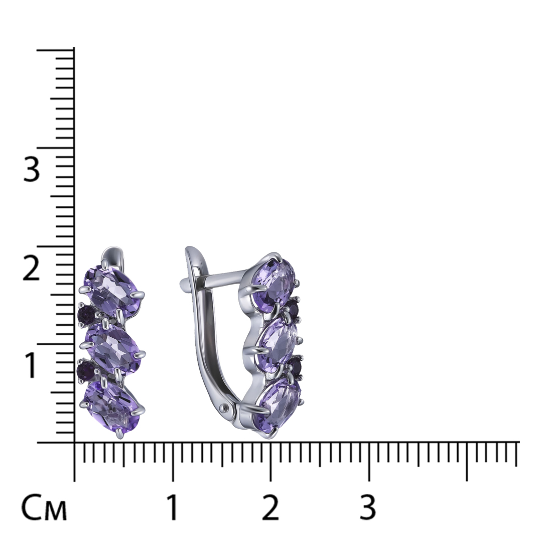 Серебряные серьги 925 пробы; вставки 6 Аметист; 4 Фианит фиолет.;