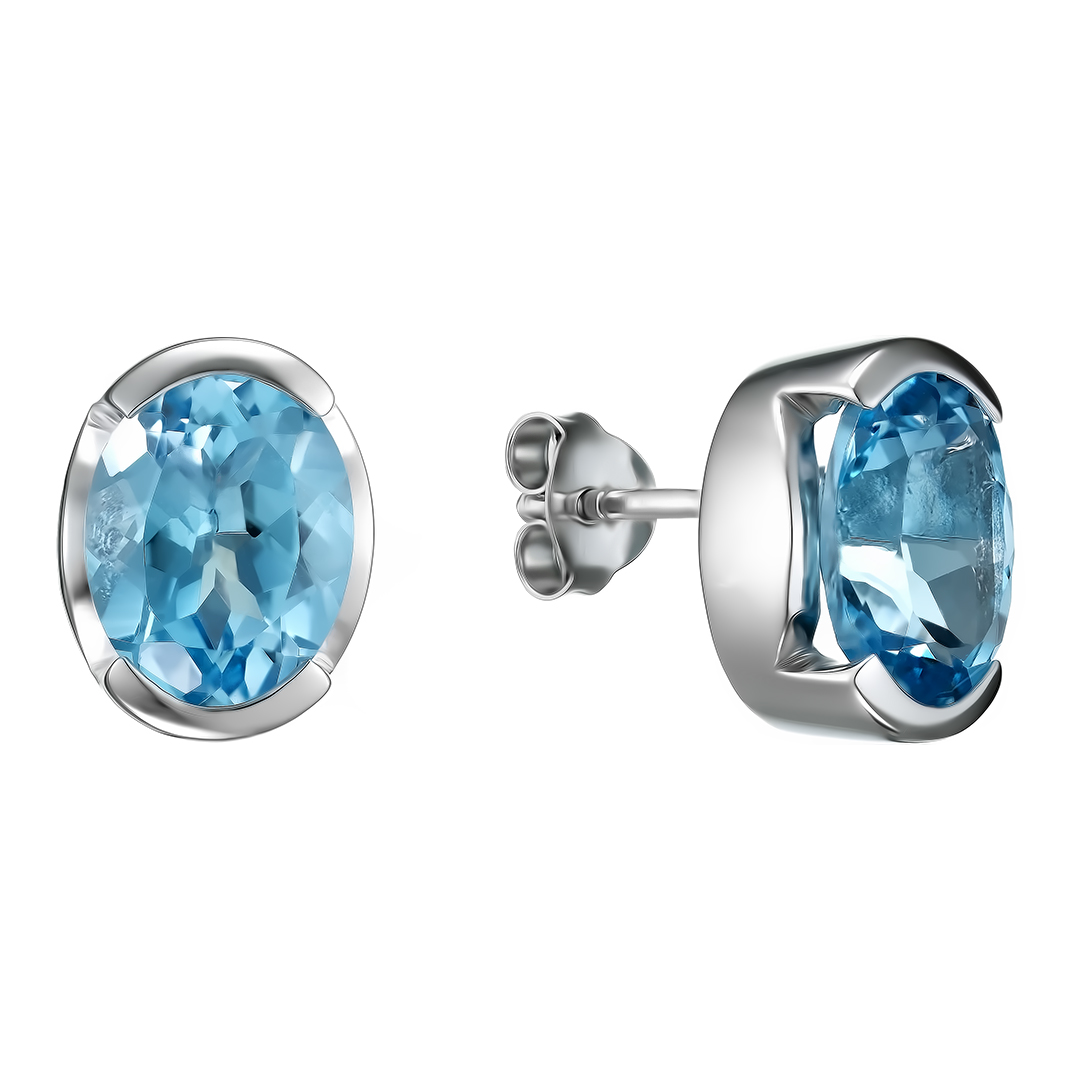 Серебряные серьги-пусеты 925 пробы; вставки 2 Топаз голубой 6,39ct.;