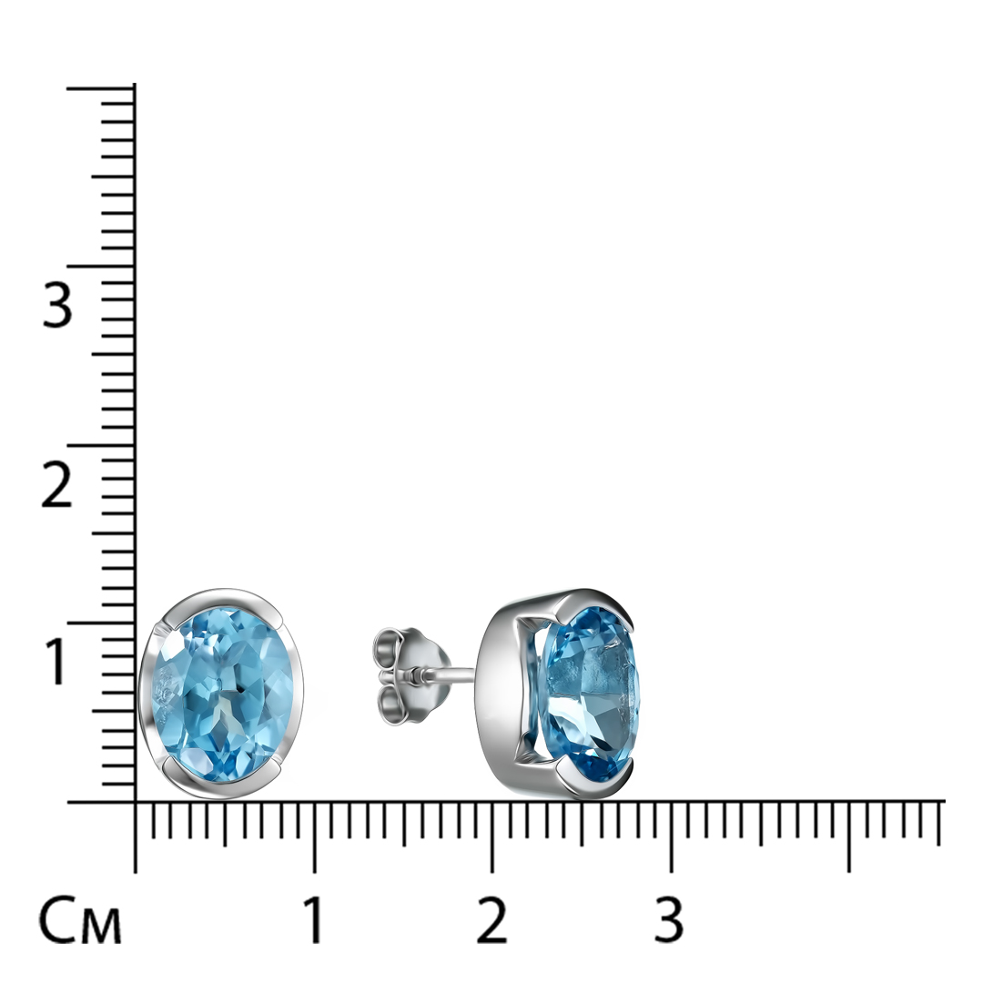 Серебряные серьги-пусеты 925 пробы; вставки 2 Топаз голубой 6,39ct.;