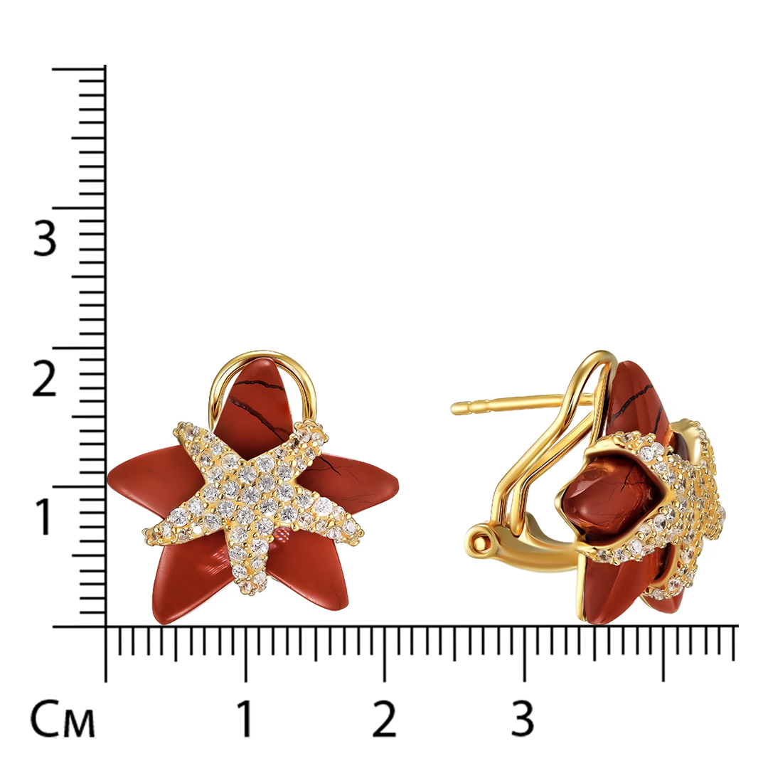 Серебряные серьги 925 пробы; вставки 2 Яшма 7,8ct; Россыпь Куб. Цирконий бесцв. 0,1ct;