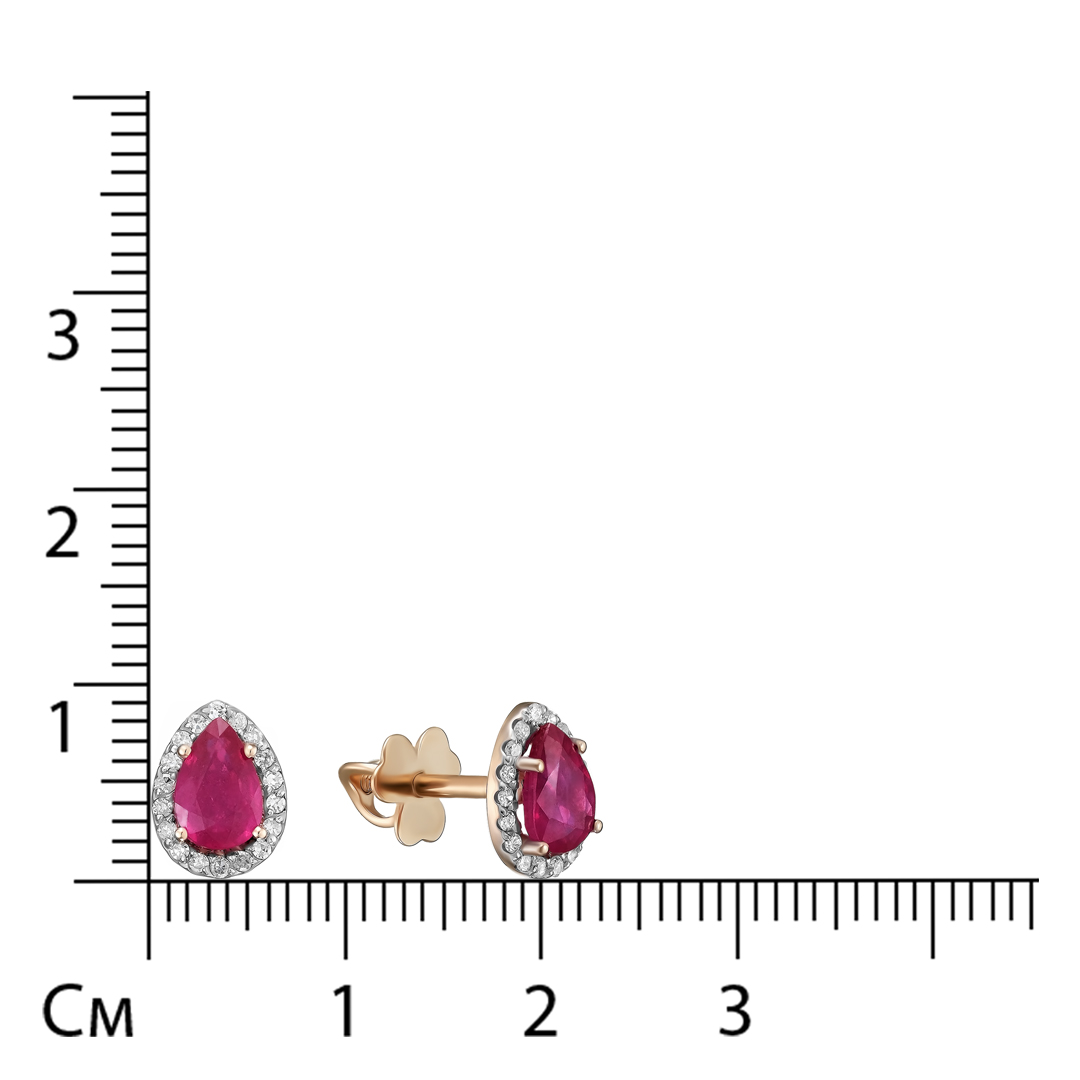 Серьги-пусеты из красного золота с рубинами и бриллиантами