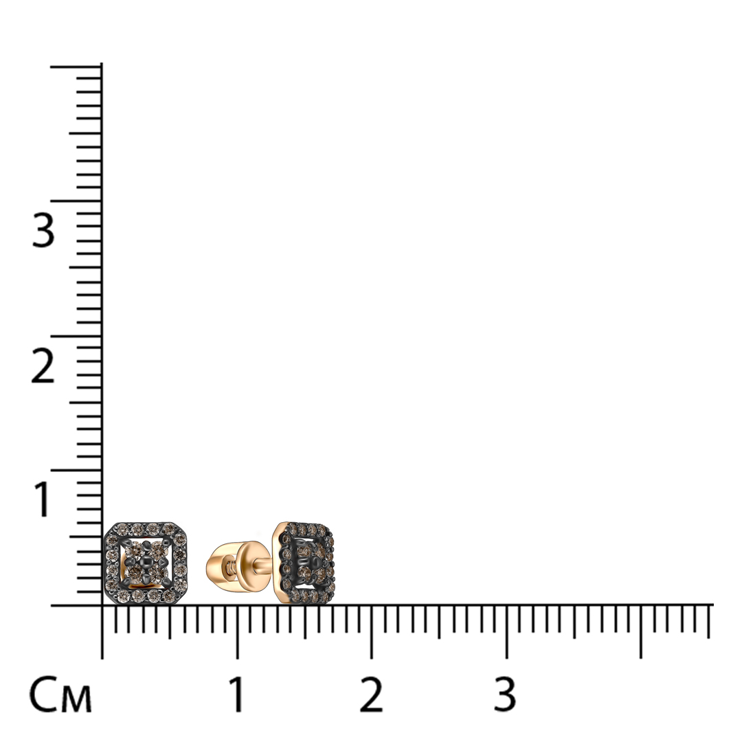 Серьги-пусеты из золота с коньячными бриллиантами