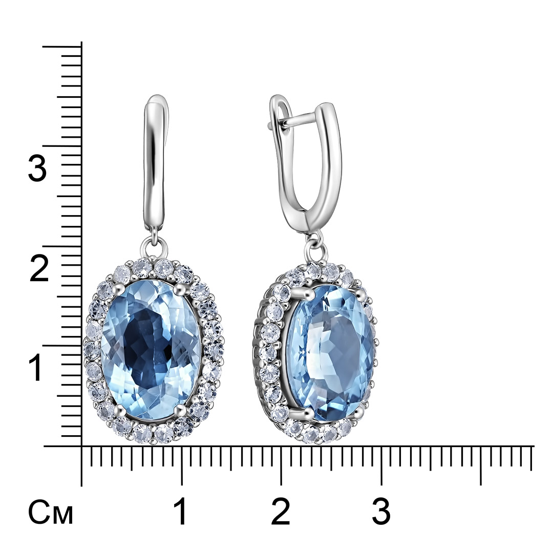 Серебряные серьги 925 пробы; вставки 2 Топаз гол. 14,35ct; 44 Топаз белый 1,7ct;